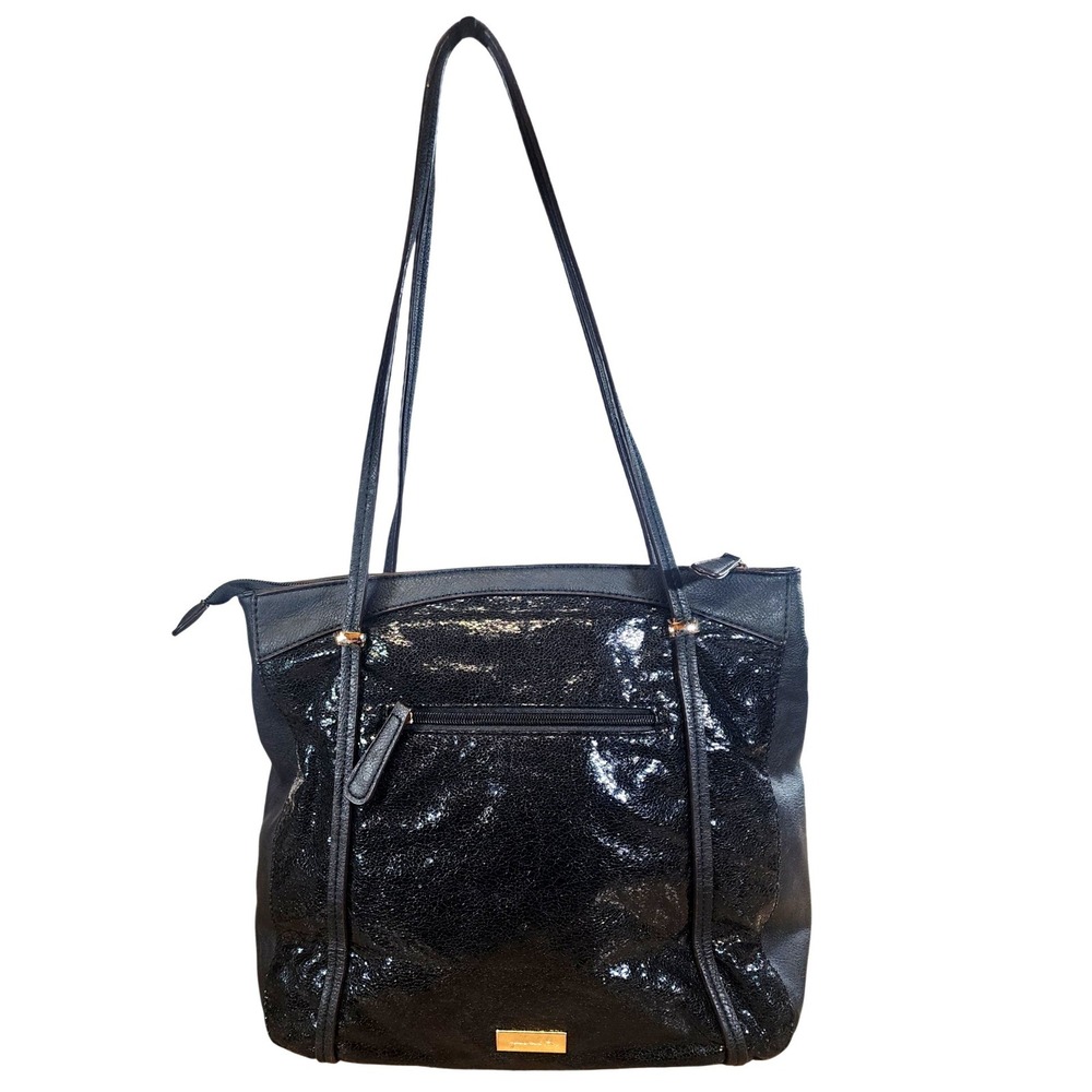 Yaumi K Black Shimmer Leather Tote Bag Shoulder Bag